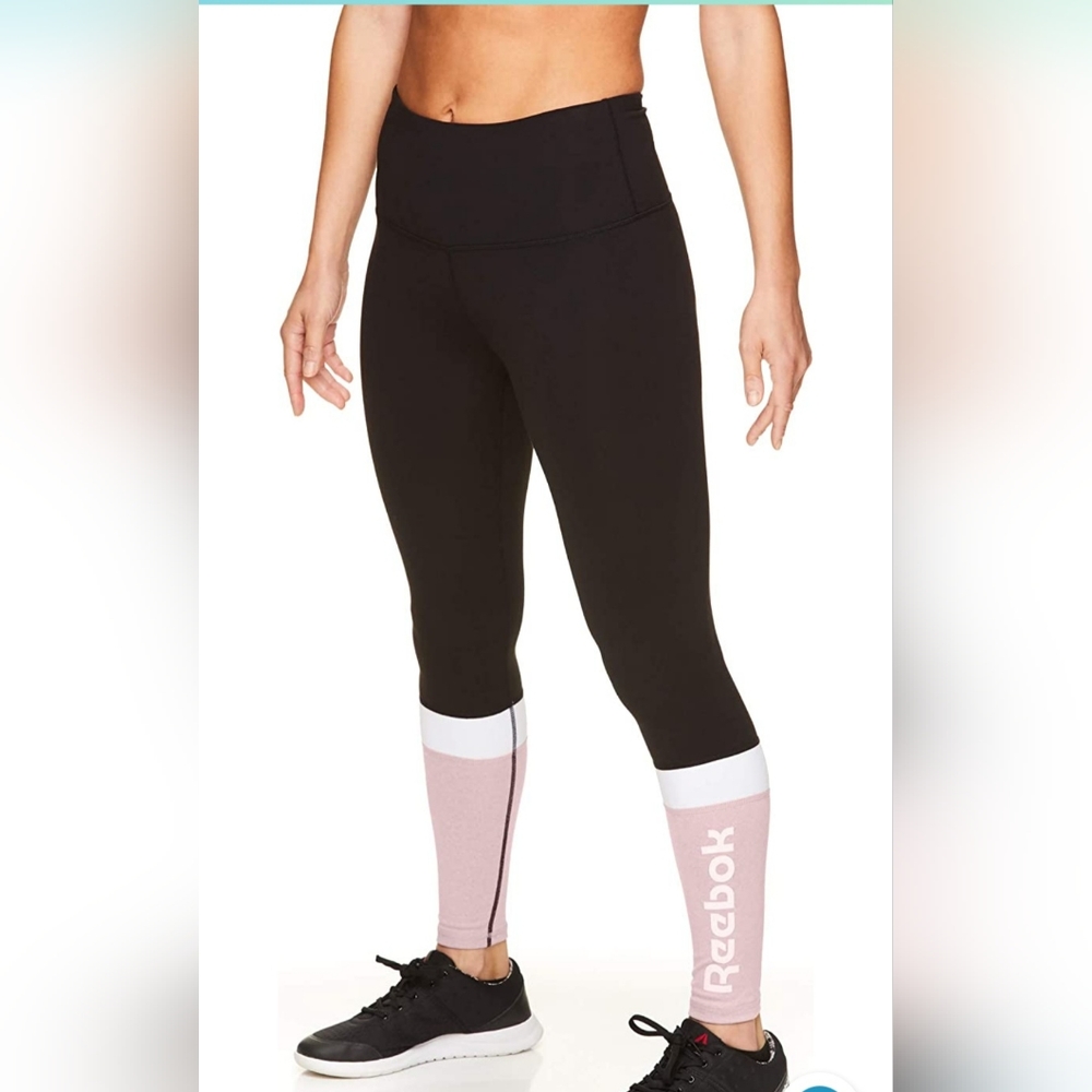 Reebok Women's 7/8 Workout Leggings High Rise Waist Performance Compression Sz:L